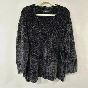 Zara Limited Edition Oversized V-Neck Velour Charcoal Sweater Women’s Size Large